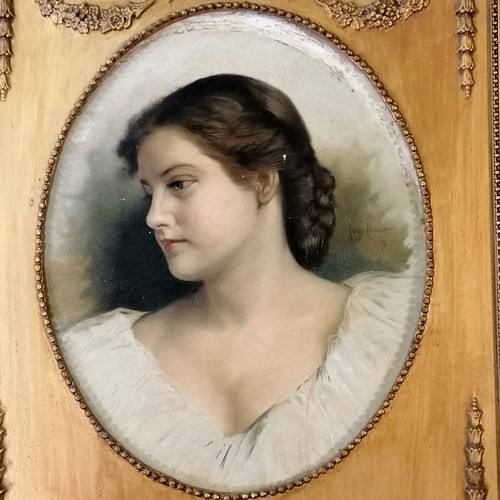 412 - James Wells Champney (1843-1903) print of a young lady in a decorative 77cm x 65cm frame  ~ slight l... 