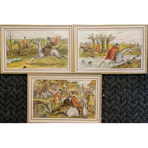 427 - Walter G Ashford set of 7 x hand drawn / painted fox hunting pictures titled on reverse i) The old m... 