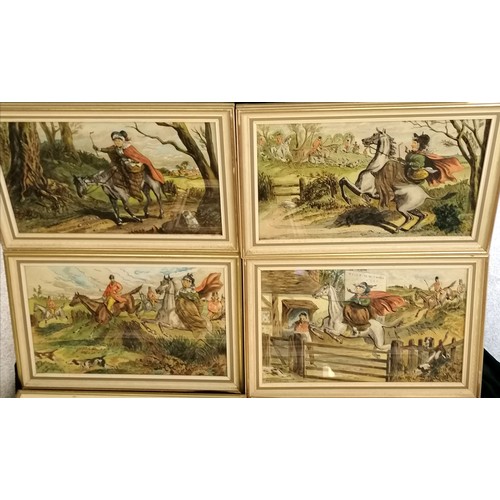 427 - Walter G Ashford set of 7 x hand drawn / painted fox hunting pictures titled on reverse i) The old m... 