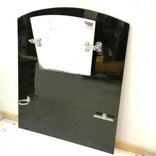 428 - Art Deco black glass sink splashback - 76cm x 63cm and has chrome fittings inc adjustable mirror (si... 