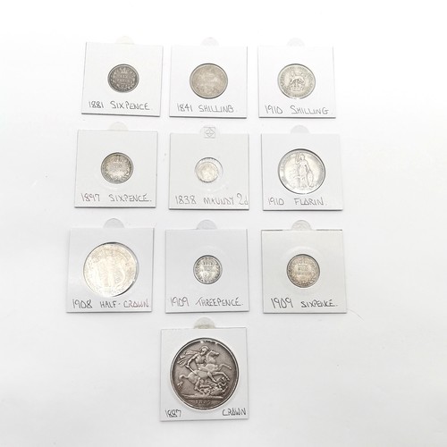 435 - 10 x QV & EVII silver coins inc maundy 2d, half crown etc