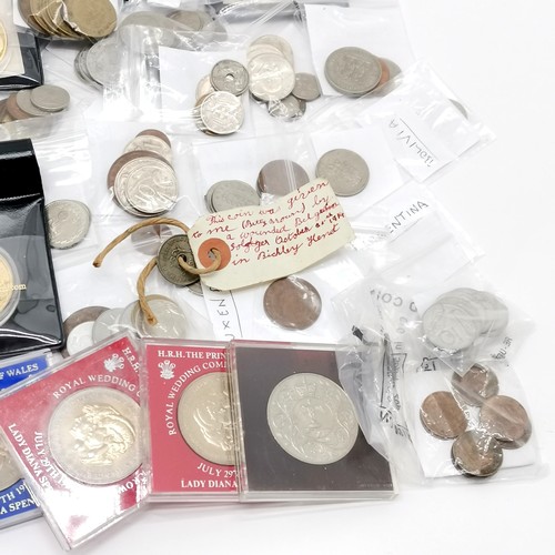 437 - Box of world coins with medallions (inc HMS Victory) etc