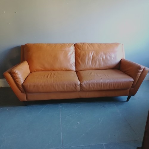 446 - Sofology brown leather sofa - 210cm wide x 88cm high x 95cm deep ~ marks to leather on outside of ar... 