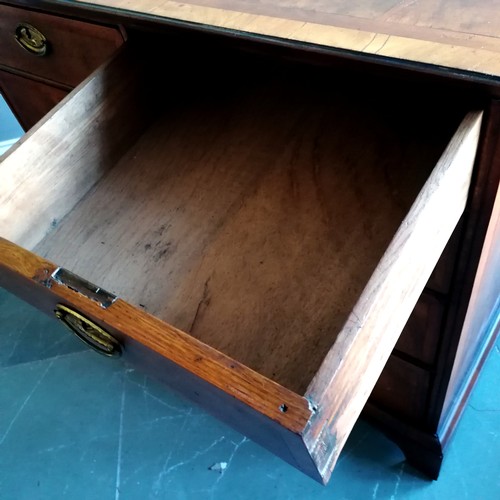 447 - Antique walnut veneered bracket foot chest of 2 over 3 drawers with herring bone detail & marquetry ... 