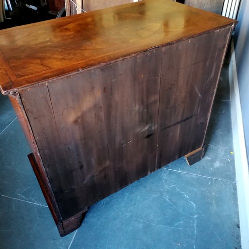 447 - Antique walnut veneered bracket foot chest of 2 over 3 drawers with herring bone detail & marquetry ... 