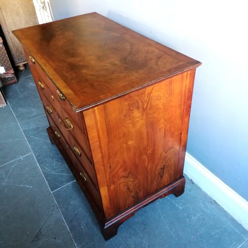 447 - Antique walnut veneered bracket foot chest of 2 over 3 drawers with herring bone detail & marquetry ... 