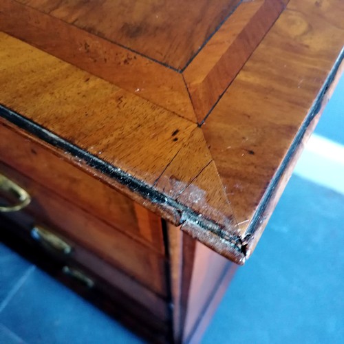 447 - Antique walnut veneered bracket foot chest of 2 over 3 drawers with herring bone detail & marquetry ... 