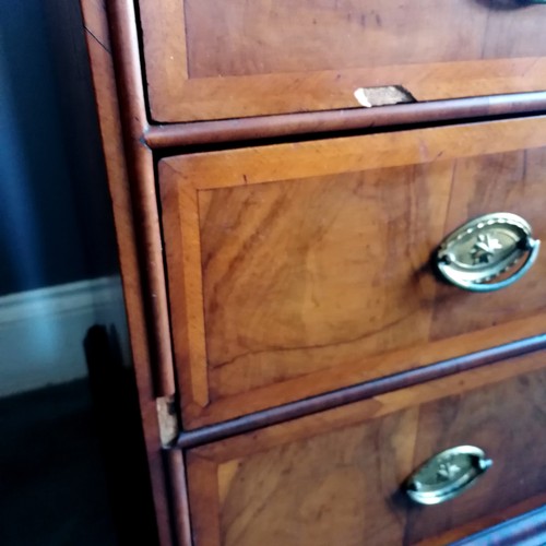 447 - Antique walnut veneered bracket foot chest of 2 over 3 drawers with herring bone detail & marquetry ... 