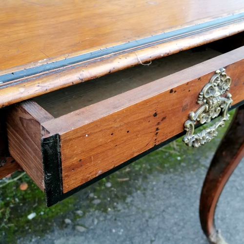 462 - Antique French walnut side table with shell detail and brass cloven hoof feet and with single drawer... 