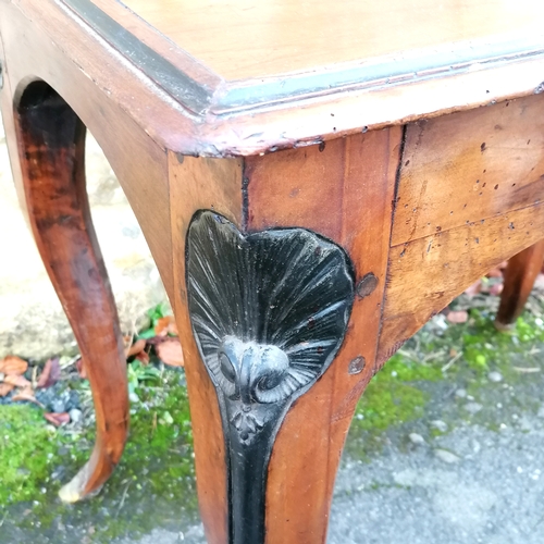 462 - Antique French walnut side table with shell detail and brass cloven hoof feet and with single drawer... 