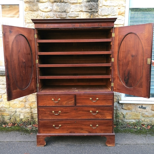 463 - Antique flame mahogany linen press on bracket feet with brass swan neck handles - 122cm x 59cm x 200... 