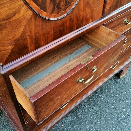 463 - Antique flame mahogany linen press on bracket feet with brass swan neck handles - 122cm x 59cm x 200... 