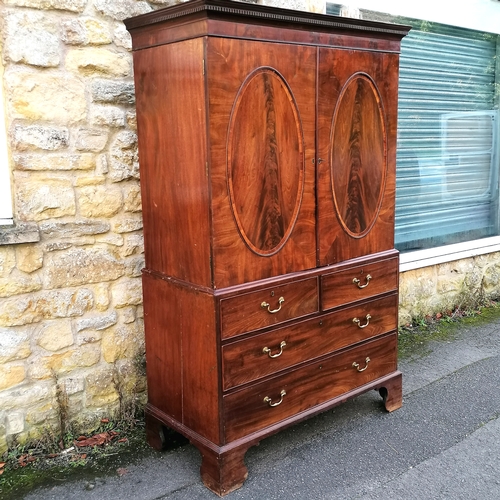 463 - Antique flame mahogany linen press on bracket feet with brass swan neck handles - 122cm x 59cm x 200... 