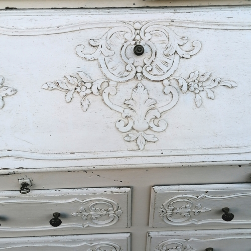 464 - Continental white painted bureau bookcase with carved detail terminating on cabriole legs - 101cm x ... 