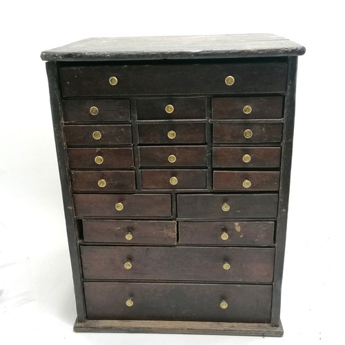 468 - Antique stained beech table cabinet / collectors drawers (20) - 48cm high x 36cm across x 28cm deep ... 