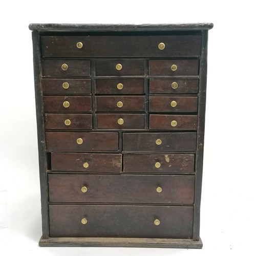 468 - Antique stained beech table cabinet / collectors drawers (20) - 48cm high x 36cm across x 28cm deep ... 