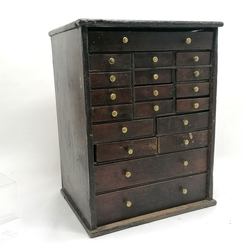 468 - Antique stained beech table cabinet / collectors drawers (20) - 48cm high x 36cm across x 28cm deep ... 