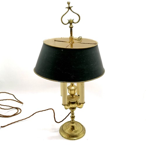 477 - Vintage student lamp style brass 4 branch table lamp with green shade - 68cm high