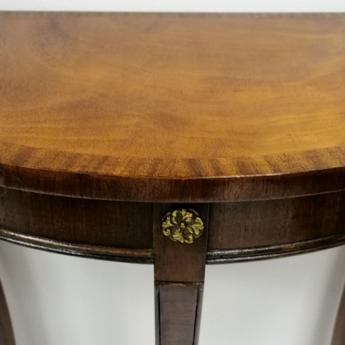 505 - Antique half moon small mahogany side table - in good used condition - 61.5cm x 31cm x 70cm