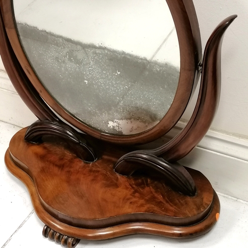 506 - Antique mahogany oval dressing table mirror - has some wear to the mirror plate - 59cm x 29cm x 68cm