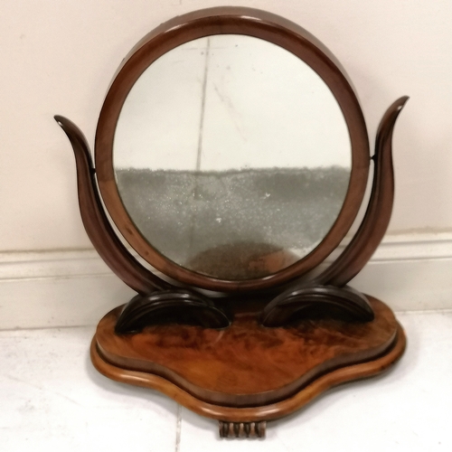 506 - Antique mahogany oval dressing table mirror - has some wear to the mirror plate - 59cm x 29cm x 68cm