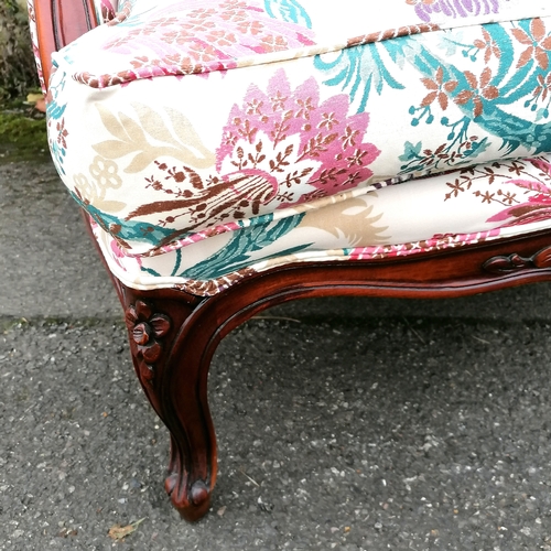 510 - Pair of floral upholstered continental armchairs with matching cushions - in good used condition