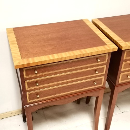 511 - 2 x mahogany canteen 3 drawer side tables with satin birch cross banding detail with inlay to drawer... 