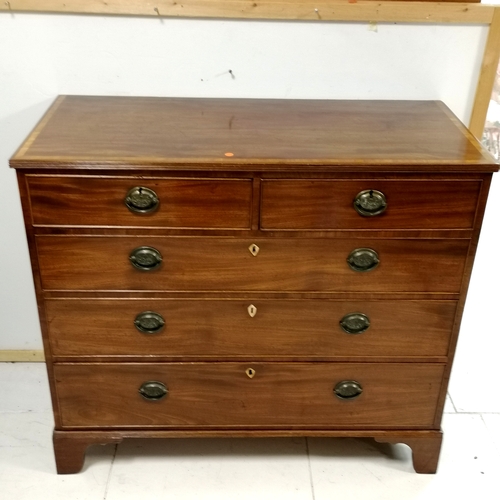 514 - Antique mahogany 2 over 3 chest of drawers with strung inlay detail - in good used condition - 114cm... 