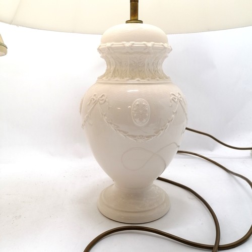 523 - Pair of white ceramic table lamps 41cm high plus  shades