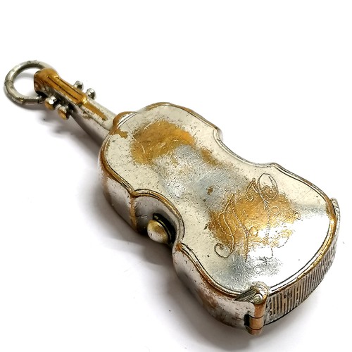 538 - Antique cello shaped vesta case - body 6.5cm long - has wear to the plating