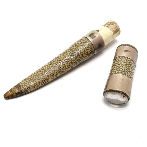 539 - Antique shagreen & unmarked silver sheath with white stone set finial - 16.8cm long