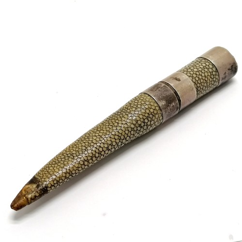 539 - Antique shagreen & unmarked silver sheath with white stone set finial - 16.8cm long