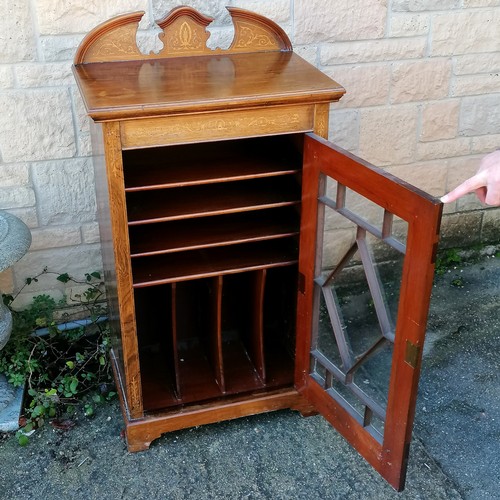 541 - Antique rosewood music cabinet with inlaid detail & fitted interior comprising 4 shelves over 3 shap... 