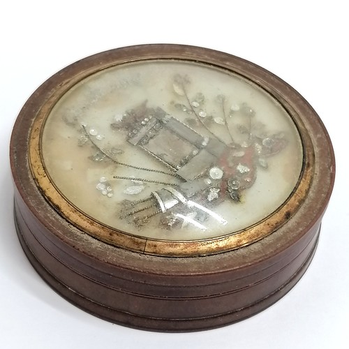 548 - Regency antique circular lidded box with domed glass lid with classical allegorical scene and has to... 