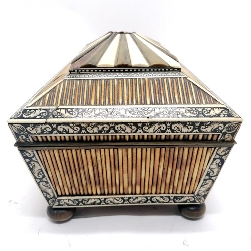 179 - Antique Anglo-Indian porcupine quill sewing box box with fitted tray - 22cm x 16cm x 15cm high ~ lac... 