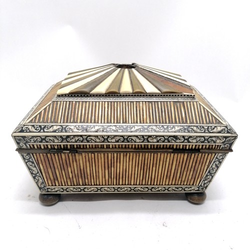 179 - Antique Anglo-Indian porcupine quill sewing box box with fitted tray - 22cm x 16cm x 15cm high ~ lac... 