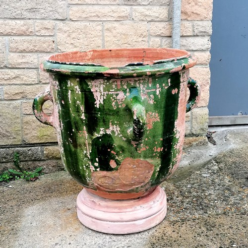 310A - Antique Continental terracotta green glazed large pedestal based jar - 64cm high x 56cm diameter ~ i... 