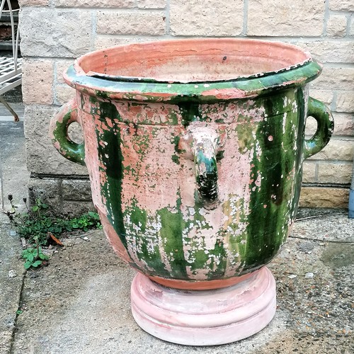 310A - Antique Continental terracotta green glazed large pedestal based jar - 64cm high x 56cm diameter ~ i... 