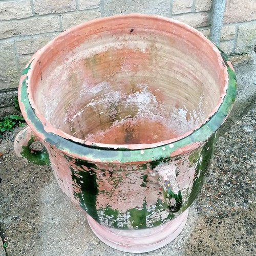 310A - Antique Continental terracotta green glazed large pedestal based jar - 64cm high x 56cm diameter ~ i... 