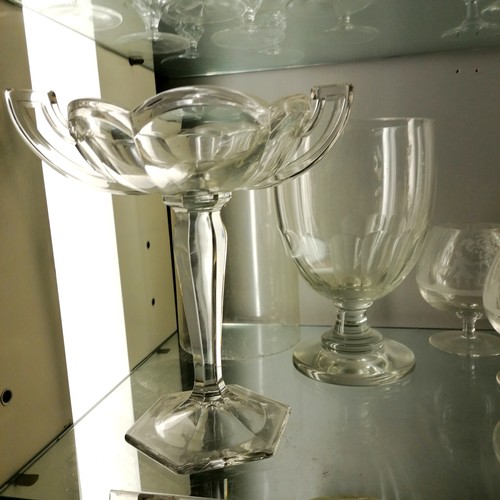 120A - Large quantity of mostly antique glassware including cake stands, 4 acid etched with courting couple... 