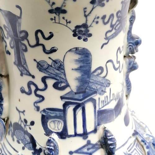 49 - Antique Chinese blue & white floor standing vase - 61cm high with restoration to the neck & slight l... 