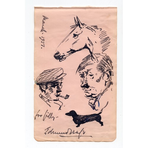 8 - 1957 Edward Brian Seago (1910–74) pen and ink drawings of dog / horse / 2 gentleman - 15.5cm x 9.5cm... 