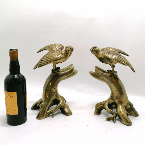 34 - Antique pair of Oriental bronze censors in the form of birds of prey on tree form bases with inlaid ... 