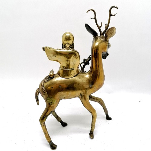 35 - Antique Chinese large bronze lohan riding a deer figure censor - 38.5cm high