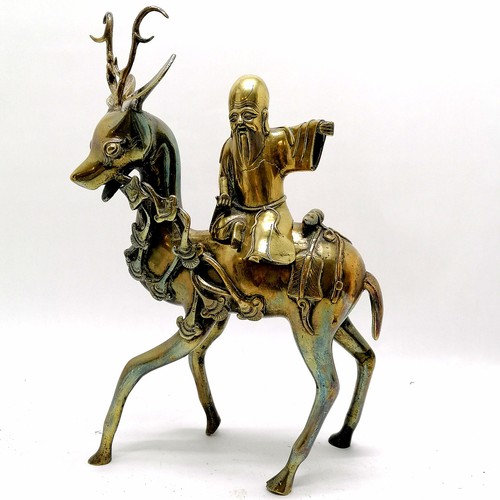 35 - Antique Chinese large bronze lohan riding a deer figure censor - 38.5cm high