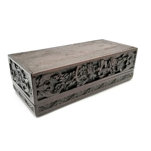 37 - Chinese hand carved hardwood box with lid 23cm x 10cm x 7cm high - no obvious damage