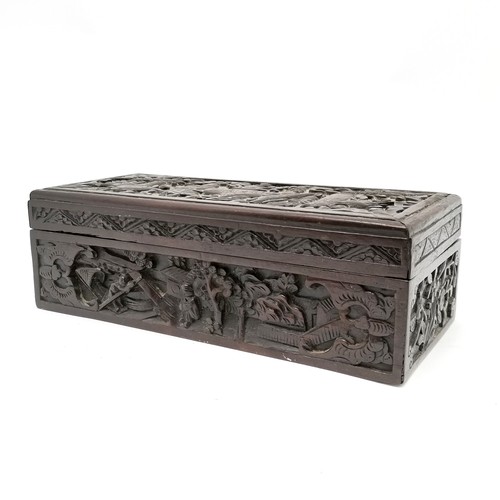 37 - Chinese hand carved hardwood box with lid 23cm x 10cm x 7cm high - no obvious damage