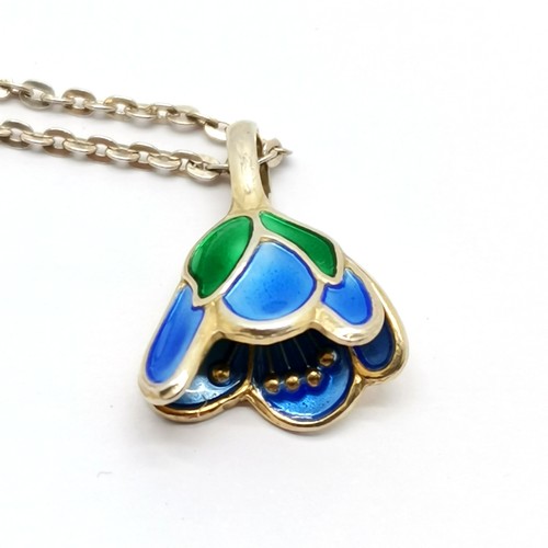 270 - David Andersen 925 silver gilt Norwegian enamelled Bluebell pendant on a silver chain 40cm long tota... 