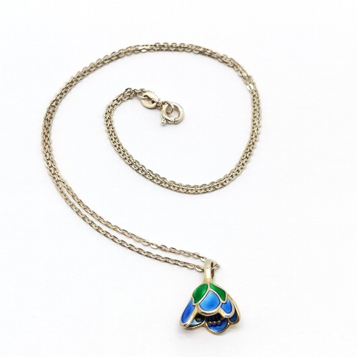 270 - David Andersen 925 silver gilt Norwegian enamelled Bluebell pendant on a silver chain 40cm long tota... 