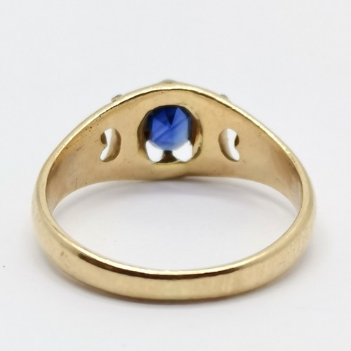 274 - Antique unmarked 18ct gold (touch test as) ring set with sapphire & diamond size H½ 2.6g total weigh... 